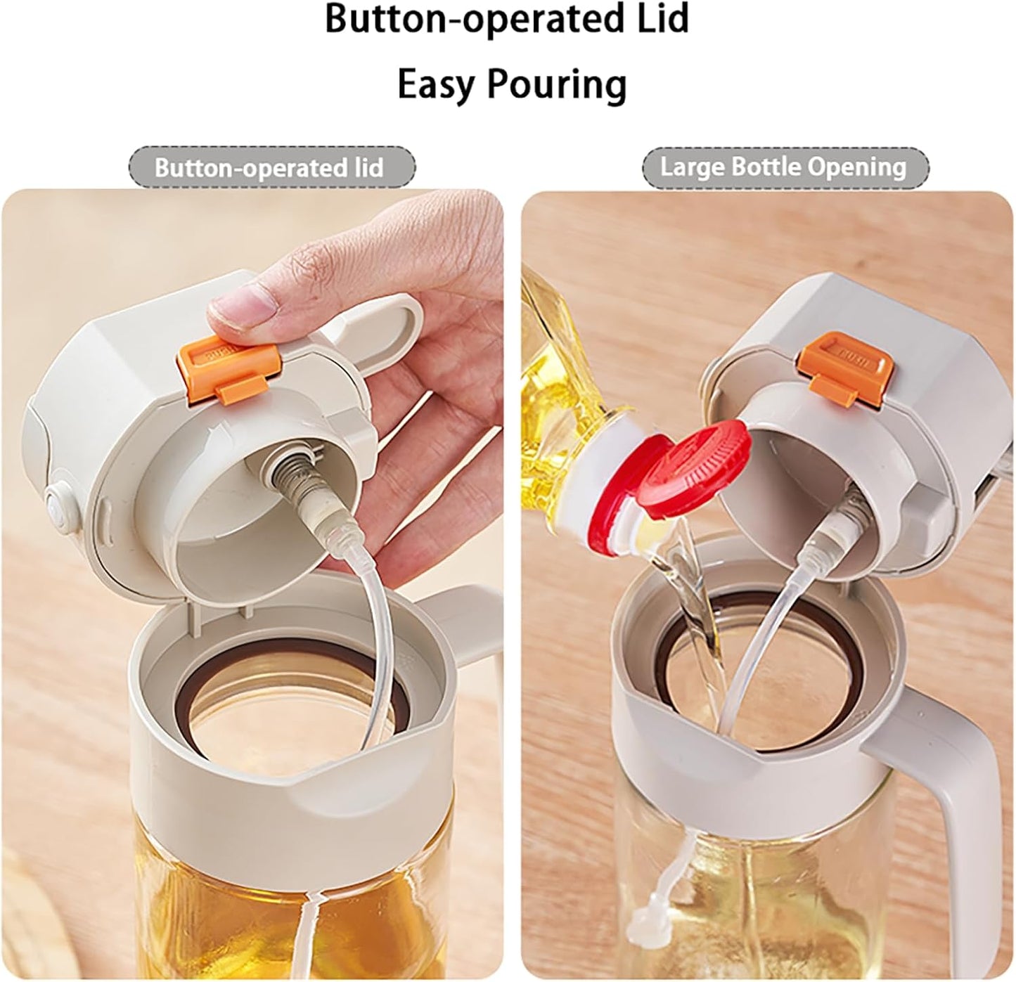 AoFly Oil Spray Bottle, 2 in 1 Olive Oil Dispenser, 20oz/600ml Glass Oil Bottle, Kitchen Tools & Gadgets for Air Fryer, Salad, Frying, BBQ (Beige)