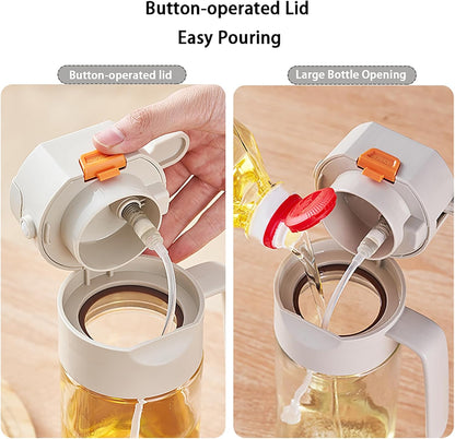 AoFly Oil Spray Bottle, 2 in 1 Olive Oil Dispenser, 20oz/600ml Glass Oil Bottle, Kitchen Tools & Gadgets for Air Fryer, Salad, Frying, BBQ (Beige)