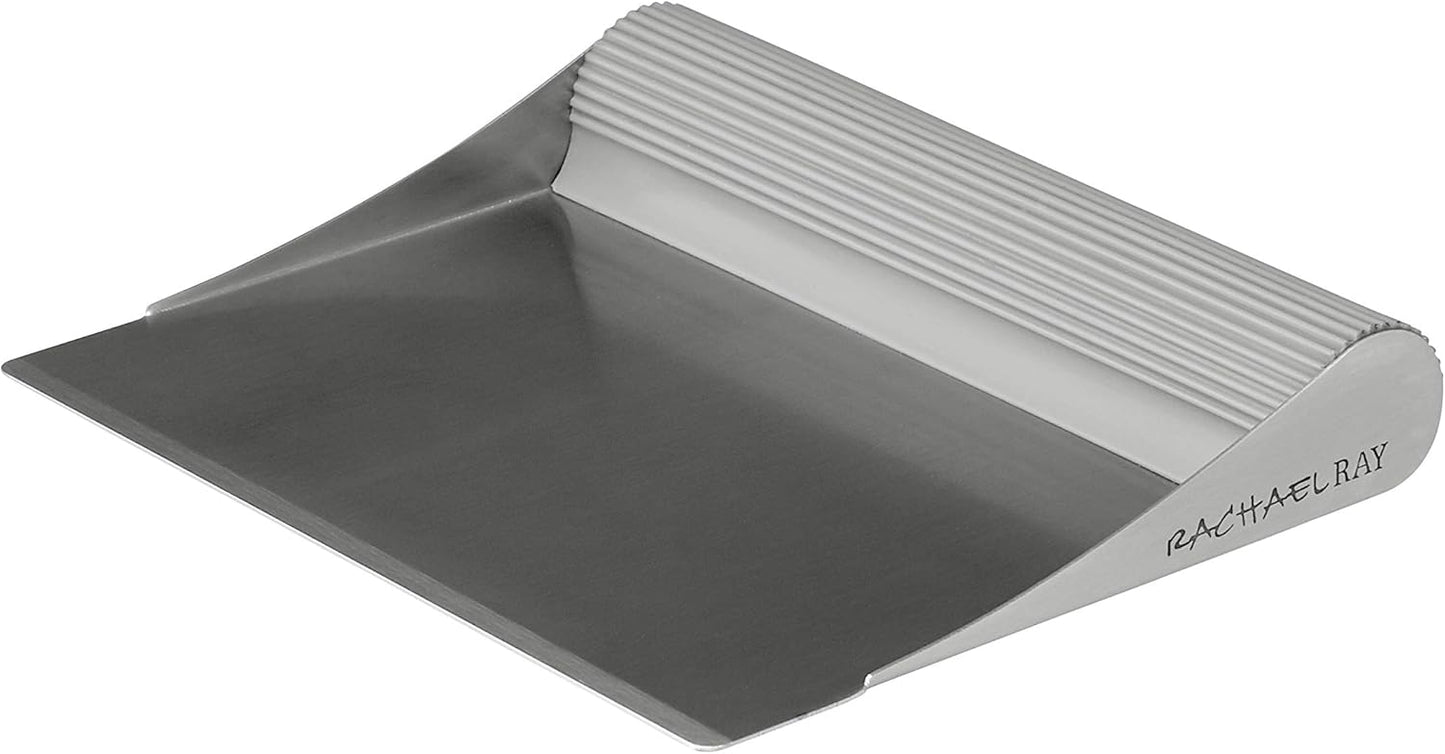 Rachael Ray Tools and Gadgets Stainless Steel Pastry Scraper/Bench Scrape/Kitchen Tool for Baking and Cooking/Dishwasher Safe, Sea Salt Gray, 6x5x1in