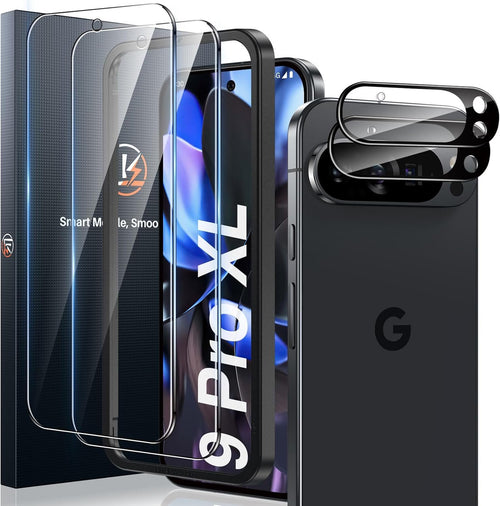 [2+2 Pack] LK 2 Pack Compatible for Google Pixel 9 pro XL Tempered Glass Screen Protector + 2 Pack Camera Lens Screen Protector, Easy Installation 9H Hardness glass film Anti-Scratch 6.8-inch