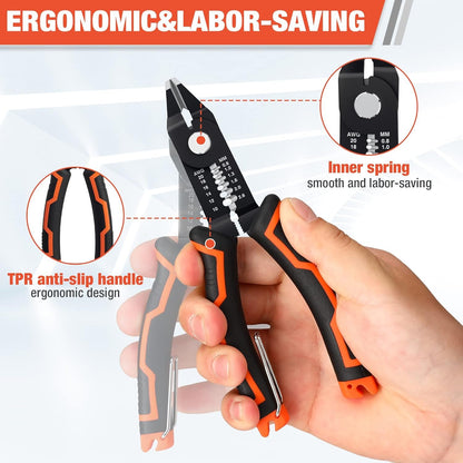 ValueMax Wire Stripper and Cutters, 10-22 AWG Wire Stripper Tool, 6-inch Flush Cutters with Safety Lock and Curved Bevel Design, Suitable for Electronics, Jewelry, 3D Printing, and Crafts