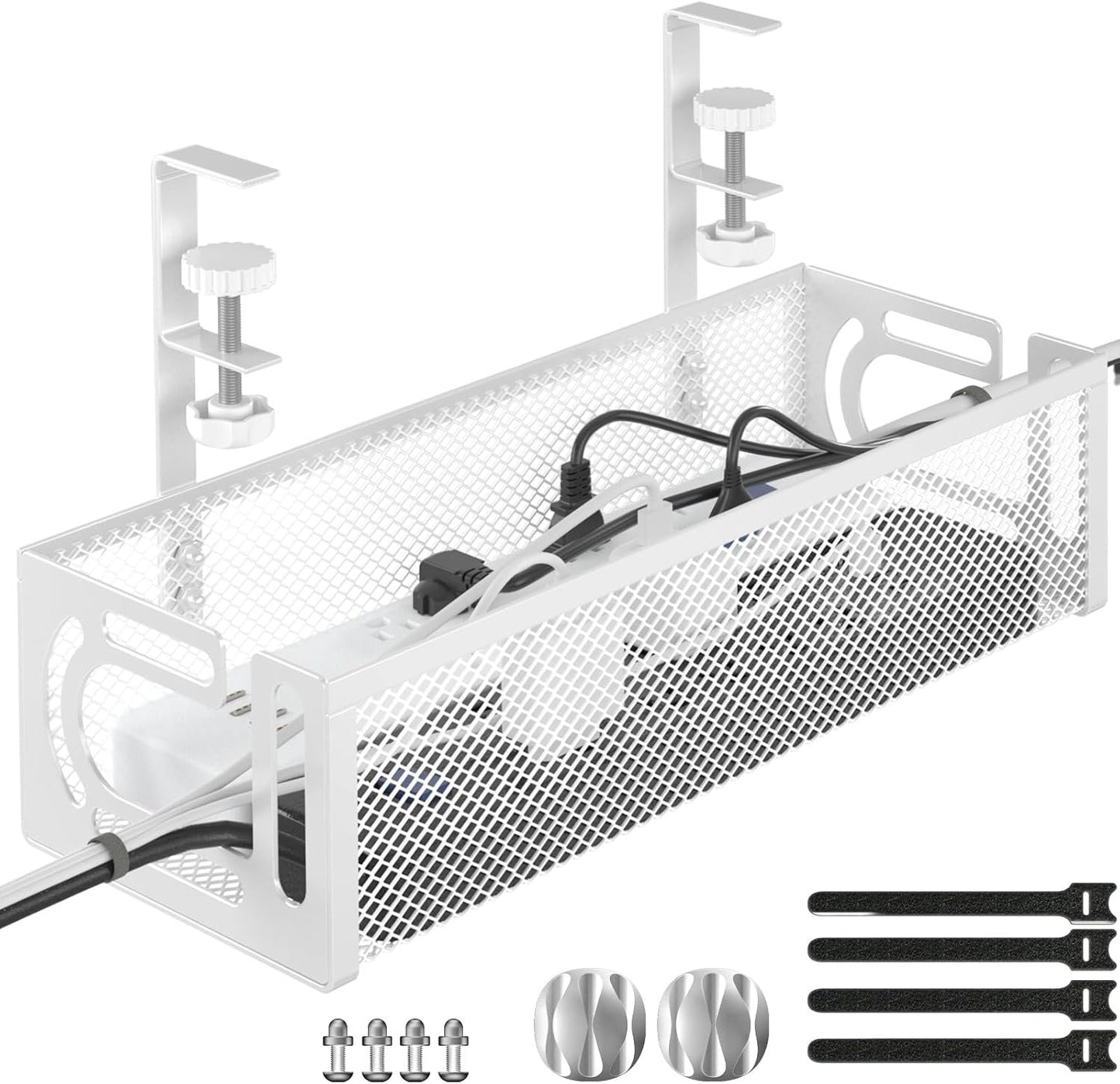 Cable Management Under Desk, Under Desk Cable Management Tray, Desk Cable Organizer, Cable Management Box, Cord Organizer for Desk, Under Desk Storage for Office, Home - No Damage to Desk No Drill