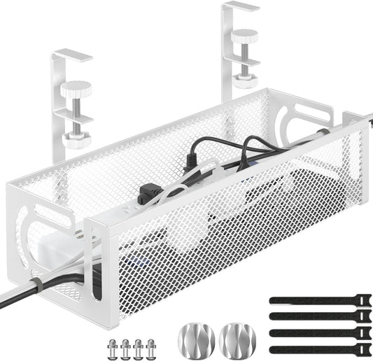 Cable Management Under Desk, Under Desk Cable Management Tray, Desk Cable Organizer, Cable Management Box, Cord Organizer for Desk, Under Desk Storage for Office, Home - No Damage to Desk No Drill