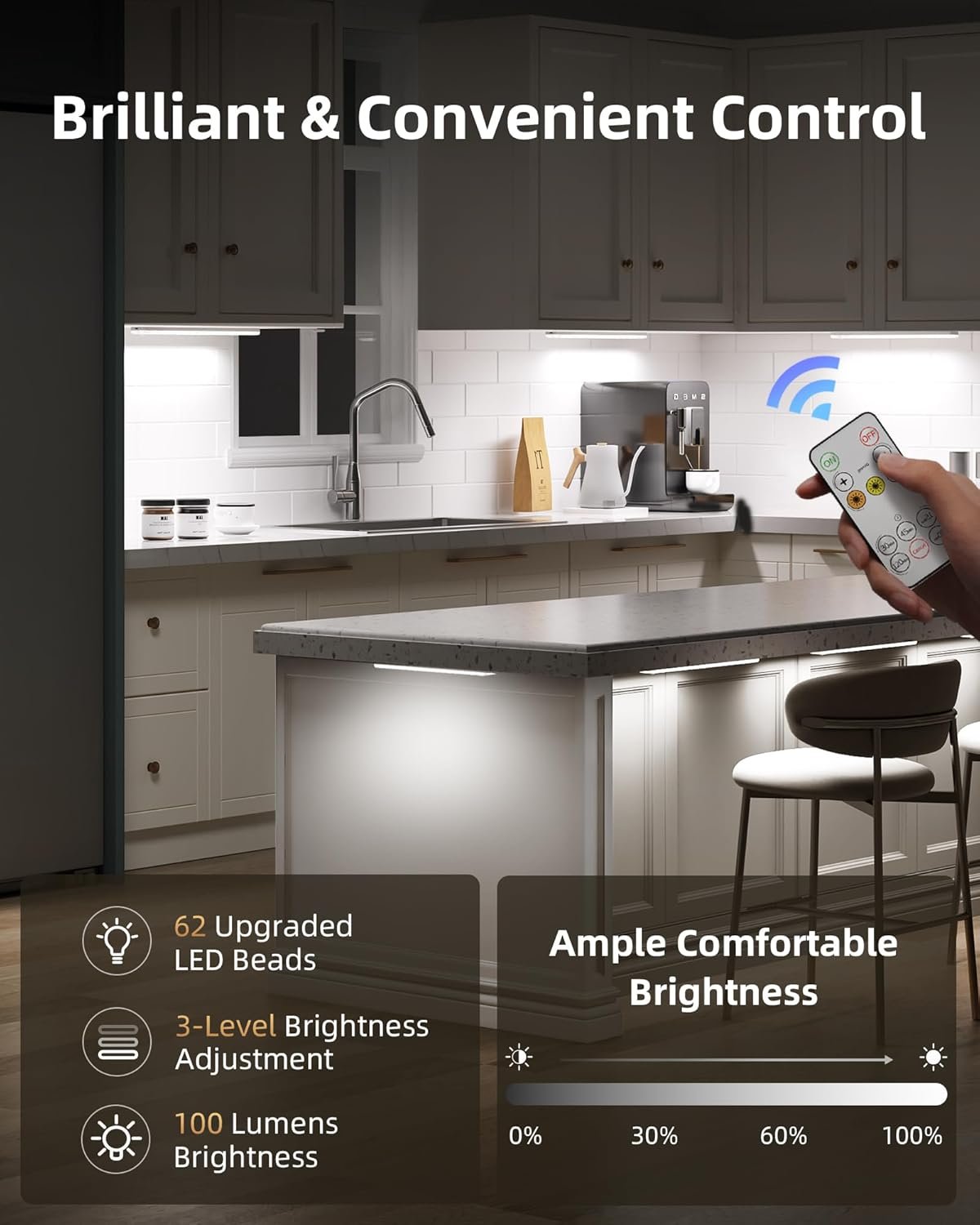 EZVALO 6-Pack Under Cabinet Lighting with Charging Station, Rechargeable Motion Sensor Lights, 3 Color Temps, Dimmable 62 LED Wireless Motion Activated Cabinet Lights with Remote for Kitchen,Pantry