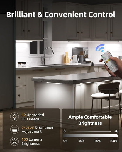 EZVALO 6-Pack Under Cabinet Lighting with Charging Station, Rechargeable Motion Sensor Lights, 3 Color Temps, Dimmable 62 LED Wireless Motion Activated Cabinet Lights with Remote for Kitchen,Pantry