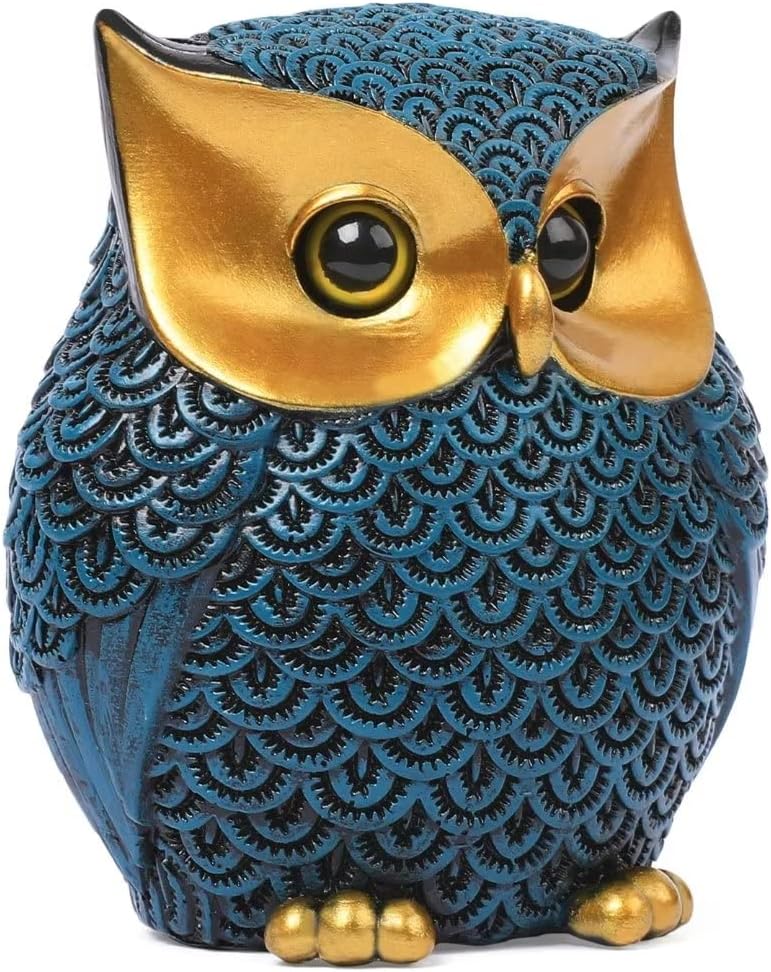 Artpaul Owl Statue Home Decor Accents Small Decor Items for Shelf Owl Figurines Home Decorations for Living Room Office Bedroom, Gifts for Owl Lover (Blue)
