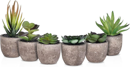 Artificial Plant 6 Pack Fake Plants Bathroom Decor Artificial Succulents Plante Artificielle Artificial Plants for Decor for Indoor Home Office Table Decoration (Grey)