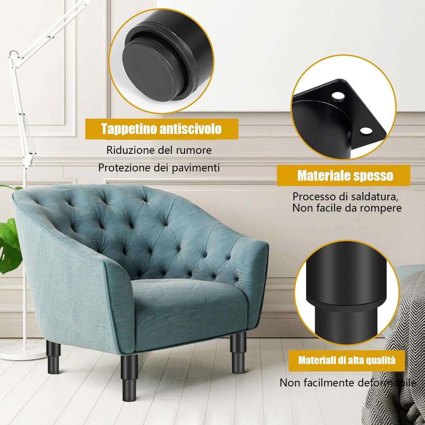 STOAT® Adjustable Furniture Feets.4 Pcs Adjustable 12-21cm Metal Furniture Feet for Cabinets, TV Cabinets, Sofas, Bedside Chairs, Adjustable Height 12-21cm