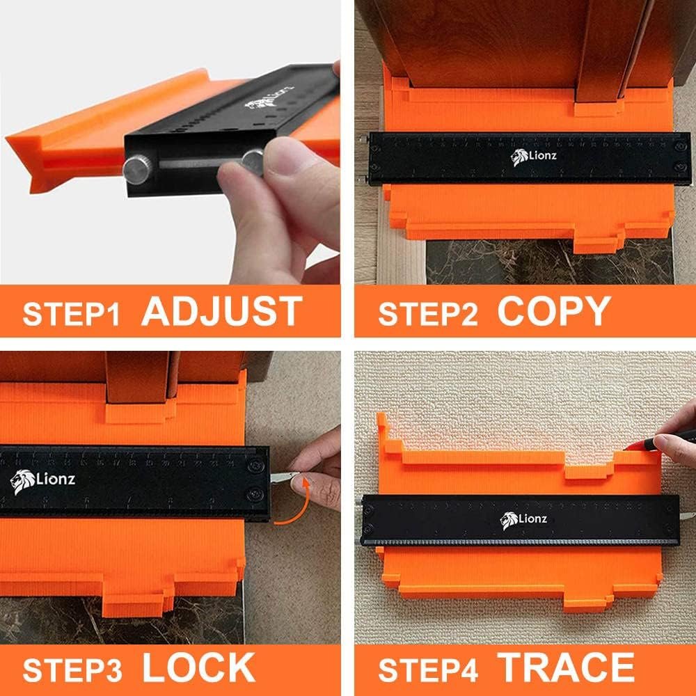 Lionz Contour Gauge Shape and Outline Tool - 10" Super Gauge Profile Tool with Lock and Adjusting Screws for Copying Angles and Odd Shapes. Gifts for Men - Stocking Stuffers for Him