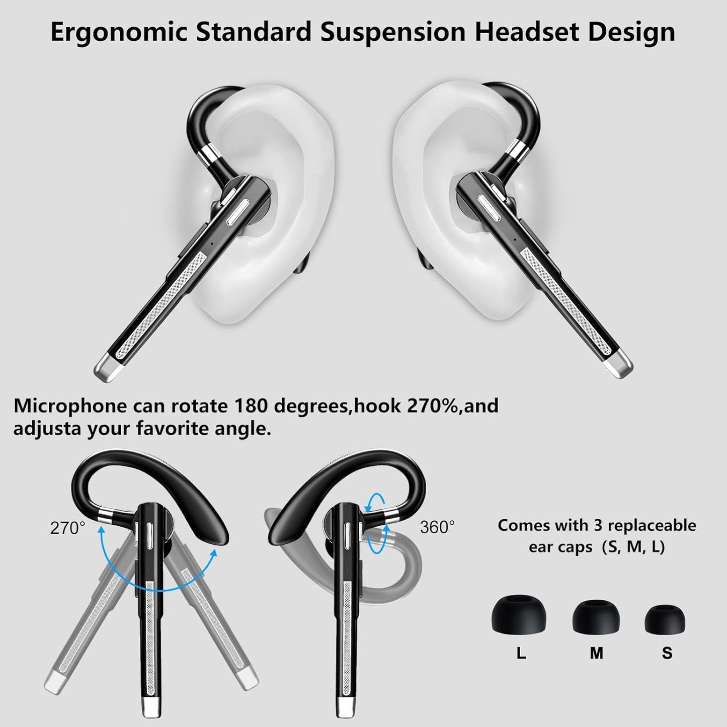 Alinch Bluetooth Headset V5.3 Bluetooth Headphones Bluetooth Earpiece with Microphone ENC Noise Cancelling Wireless Headset with Long Battery Display Charging Case for iPhone/Android