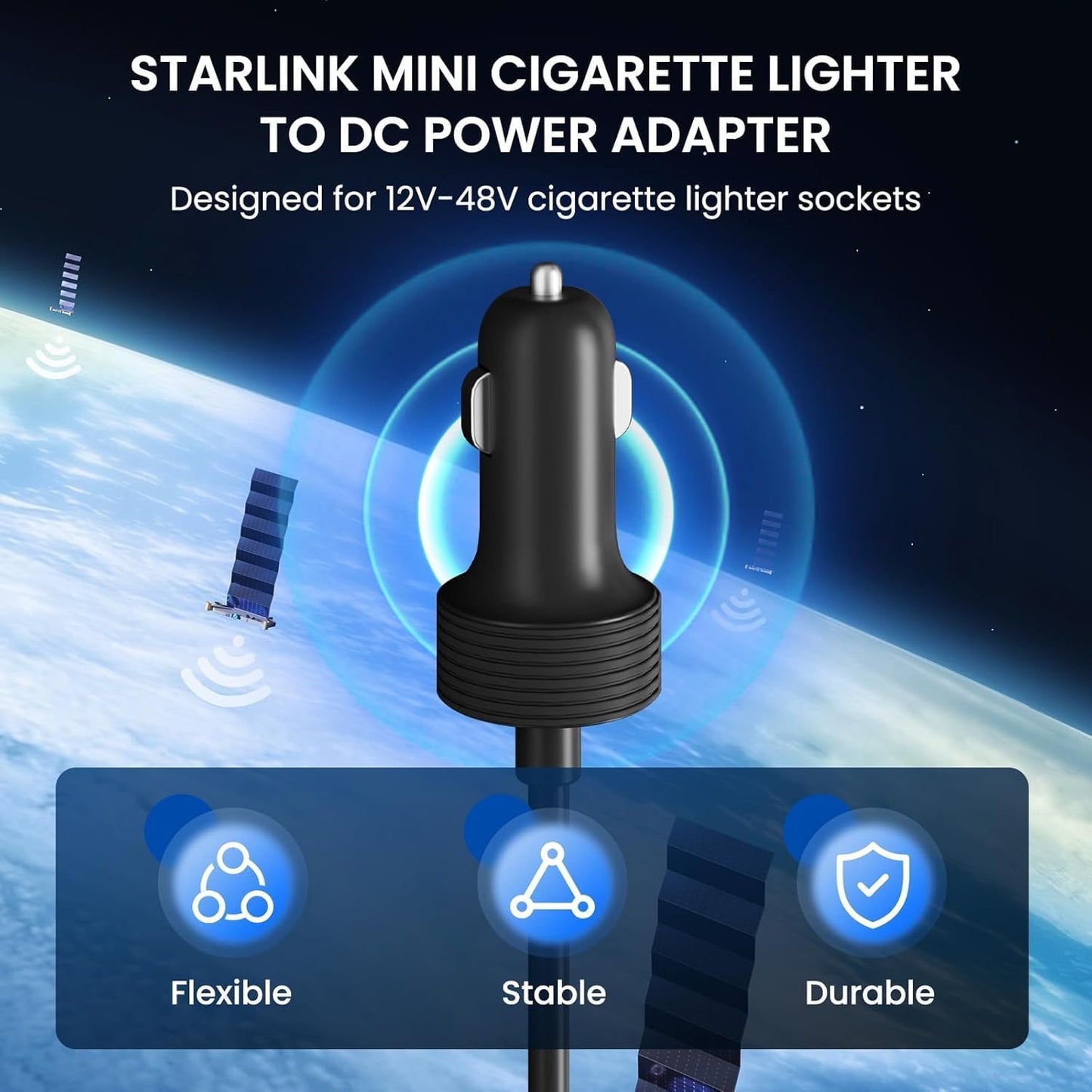 daboot Starlink Mini 12V Cable - 12-48V Car Cigarette Lighter to DC Power Cable Adapter Charging Cord for Star Link Mini Car, RVs, Trucks & Ship (5M/16.4FT)