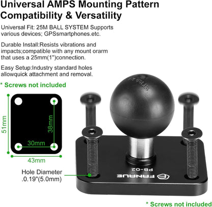 FANAUE Aluminum1'' Ball Mount Base with 4-Hole AMPS Square Plate & 1" Ball Adapter Compatible RAM Mount B Size Double Socket arm and Bike Motorcycle Phone Holder
