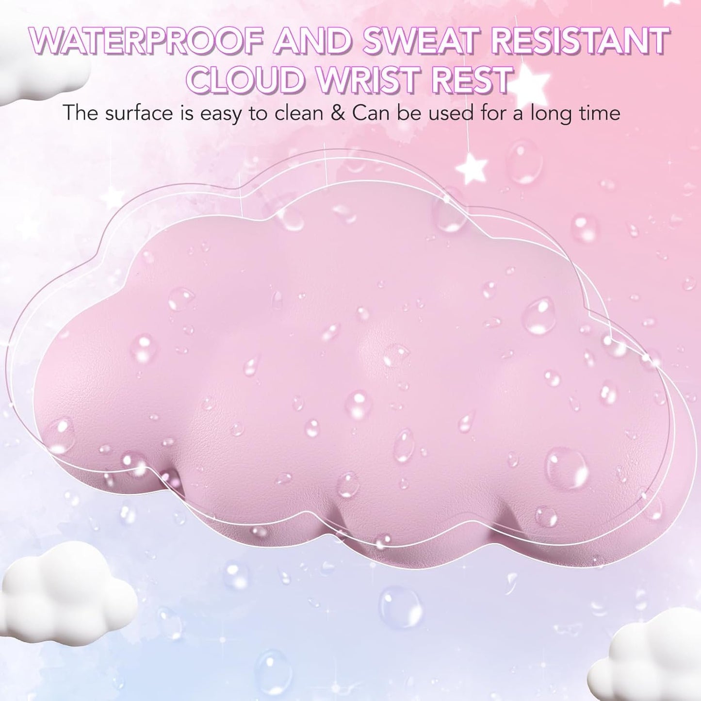 Keyboard Cloud Wrist Rest 2PCS, Memory Foam Keyboard Palm Rest, Ergonomic Keyboard Pad Wrist Support, Mouse Pad Rest Support for Office/Computer/Laptop/Gaming/Mac,Pink(Purplish Pink)
