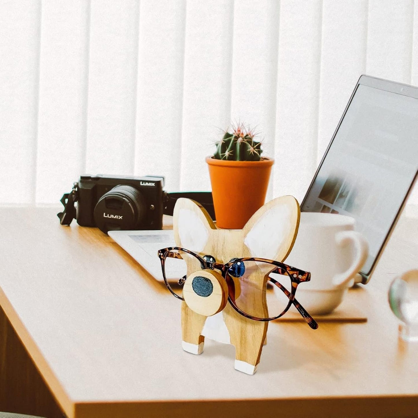 Creative Animal Glasses Stand, Wooden Corgi Eyeglass Holder, Spectacle Display Rack, Sunglasses Display Rack for Home Office Desk Decor Accessories