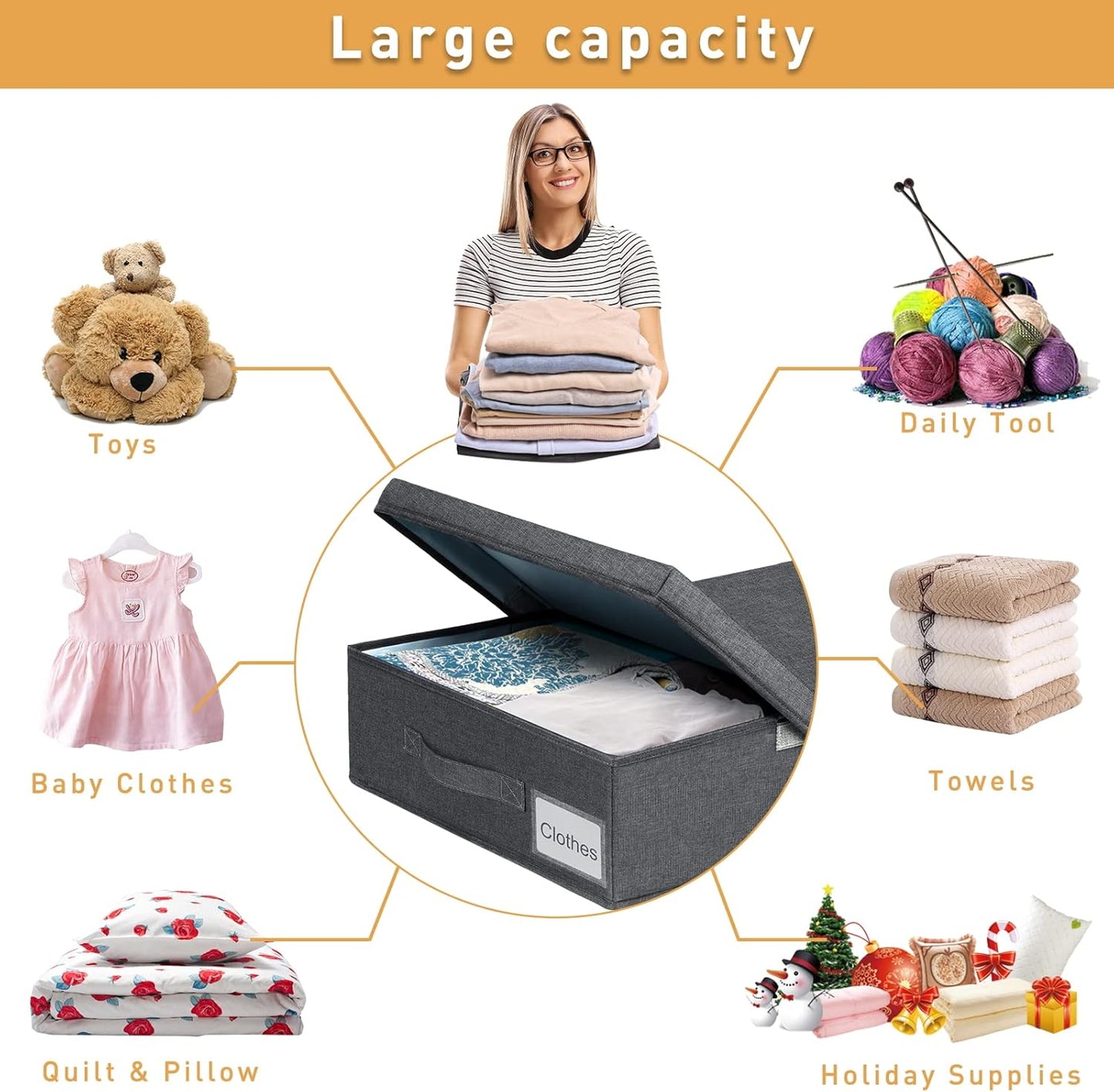 punemi Under The Bed Storage Containers 6 Inch High, 2 Pack Flat Storage Bins With Lids, Large Clothes Storage Sturdy Structure, Apartment Storage Ideas, Home Organization Must Haves, Dark Grey