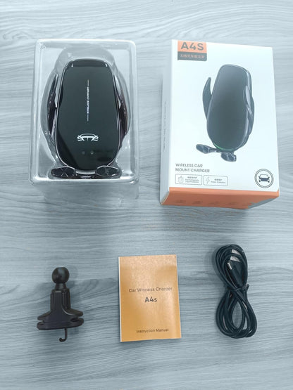 Basecn Upgraded 15W Fast Wireless Phone Charger, Car Wireless Charger, Phone Holder, Auto-Clamping Senser, 1000 Times Opening Without Power, Suit for Cars, Office, Kitchen (Black&Clip)