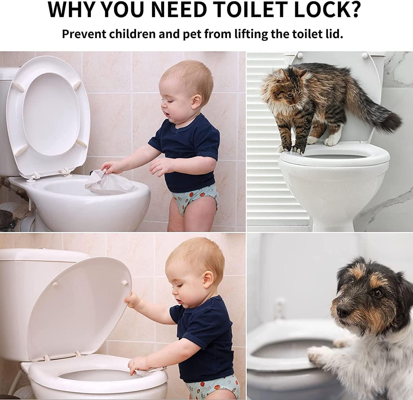 Baby Toilet Lock Safety Bathroom Child Proof Toilet Seat Lock with 3M Adhesive No Tools Needed Toilet Lid Lock with Arm Locks for Little Kids (2 Pack)