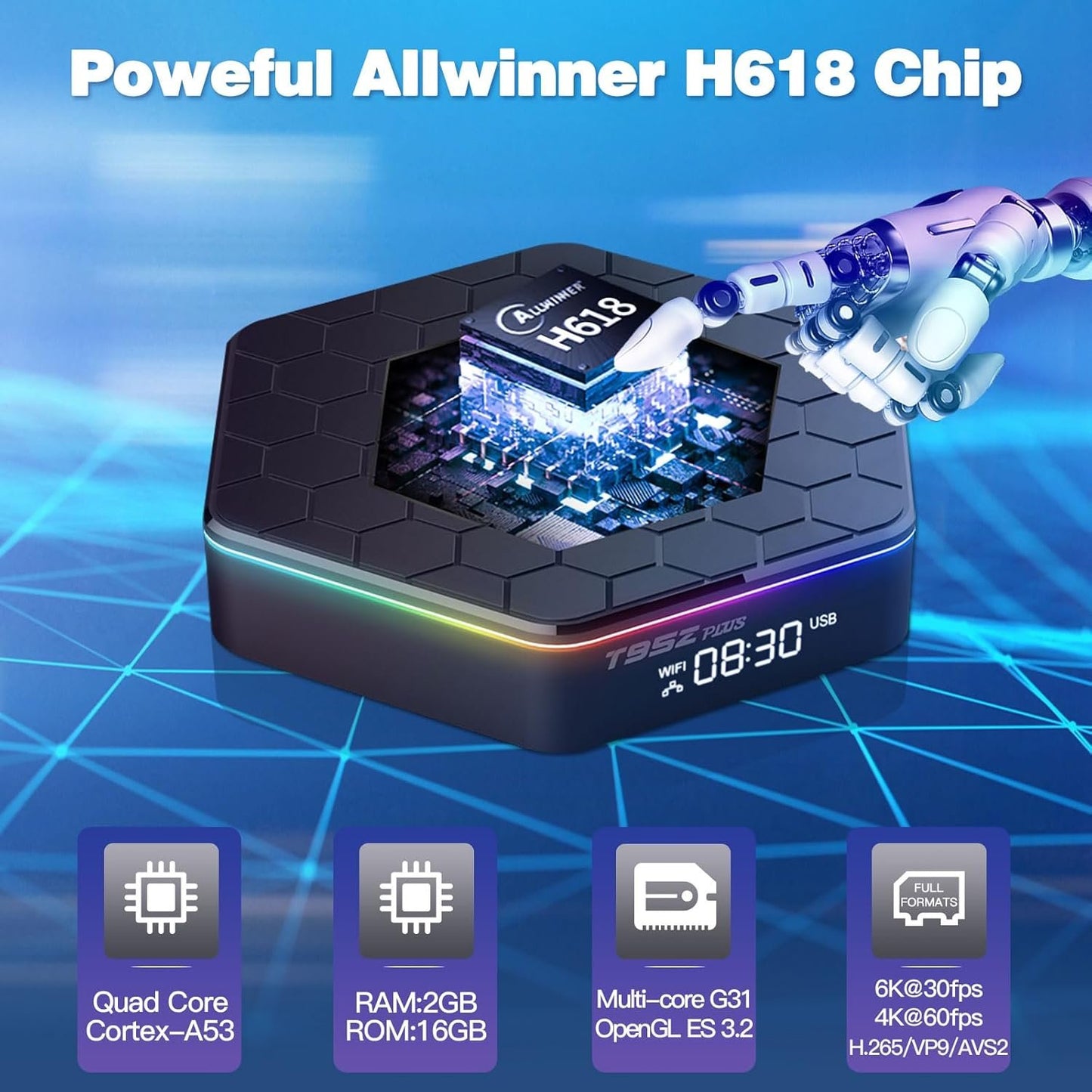 BL Android TV Box 12.0 T95Z Plus 2GB RAM 16GB ROM AllWinner H618 Quad-core 64bit, Support 2.4/5GHz Dual-WiFi 3D 6K Ultra HD H.265-decoding Blutooth 5.0 Android Box Smart TV Box,Black
