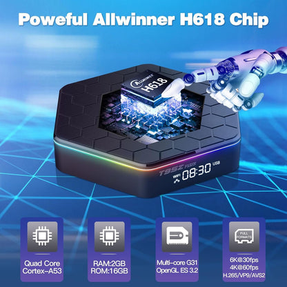 BL Android TV Box 12.0 T95Z Plus 2GB RAM 16GB ROM AllWinner H618 Quad-core 64bit, Support 2.4/5GHz Dual-WiFi 3D 6K Ultra HD H.265-decoding Blutooth 5.0 Android Box Smart TV Box,Black