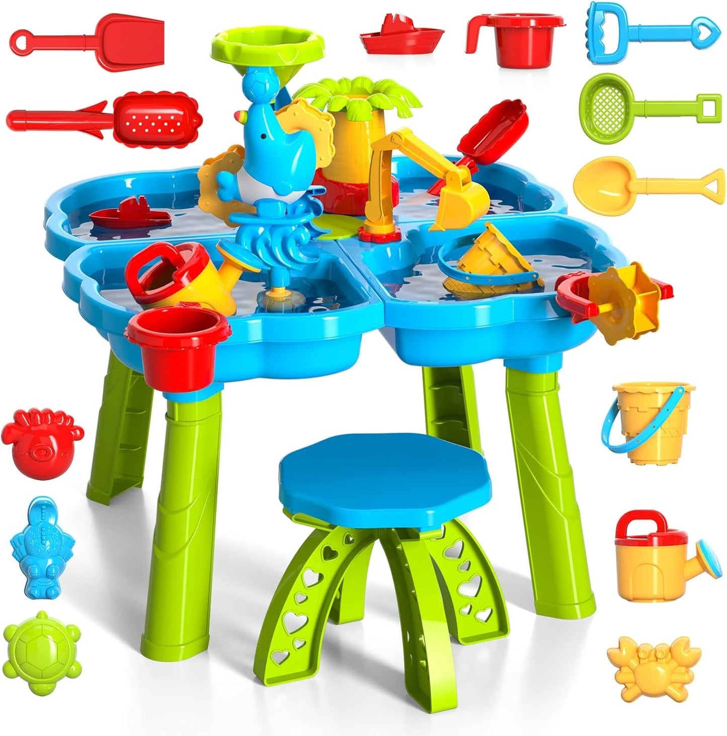 Lucky Doug Kids Sand and Water Table, 4 in 1 Beach Toys for Toddlers Kids Boys Girls, Outdoor Activity Summer Play Toys for Toddlers Age 3-5