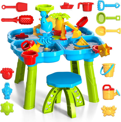 Lucky Doug Kids Sand and Water Table, 4 in 1 Beach Toys for Toddlers Kids Boys Girls, Outdoor Activity Summer Play Toys for Toddlers Age 3-5
