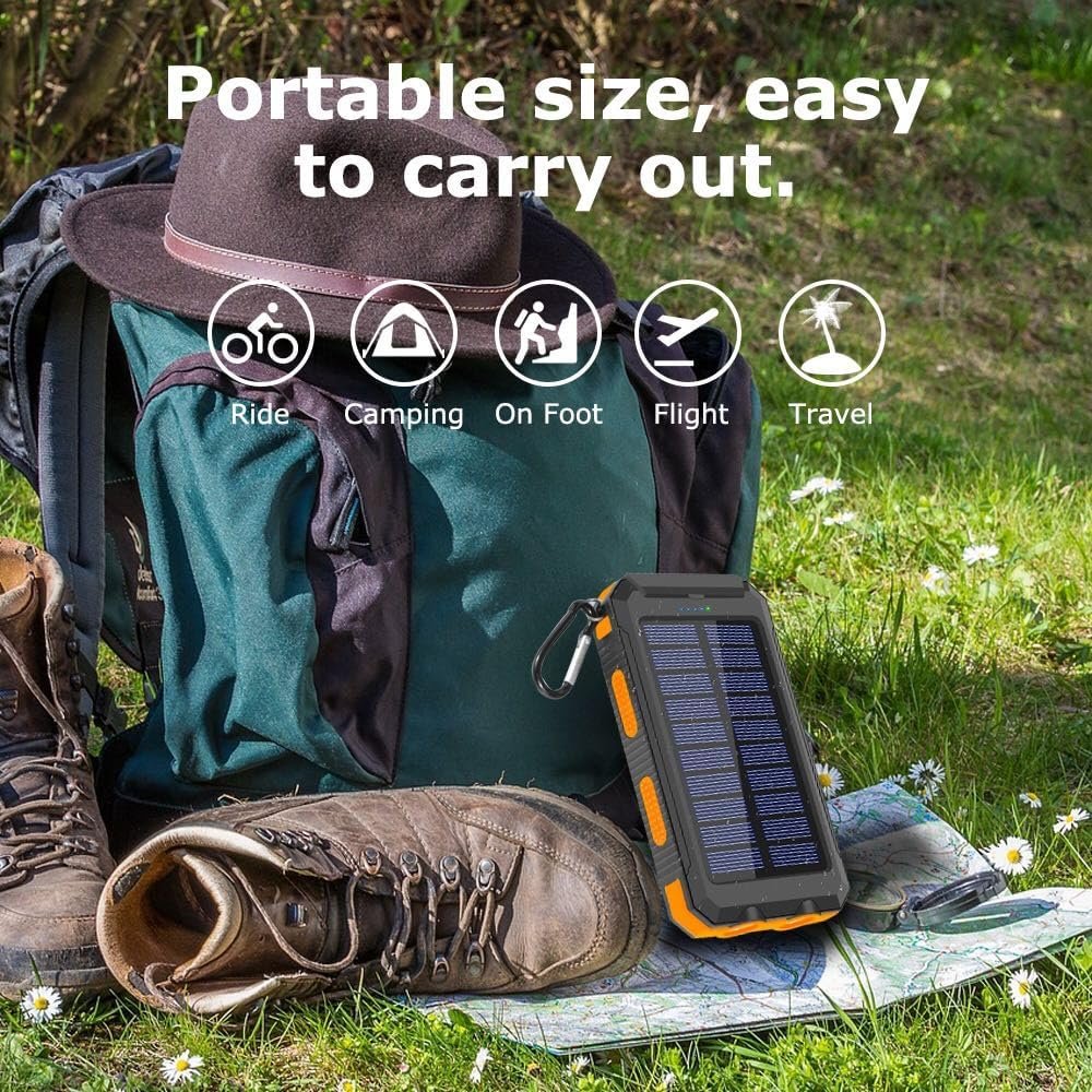 HELIOS PRO Solar Charger Power Bank - 20000mAh 74Wh, Qc 3.0 Fast Charging Portable Charger External Battery Pack 5V2.4A, Super Bright Flashlight, Phone, Tablet, USB C, Panel, Camping Outdoors (Orange)
