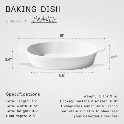 Made In Cookware - Oval Baking Dish - White - Hand Crafted Porcelain - Professional Bakeware - Made in France