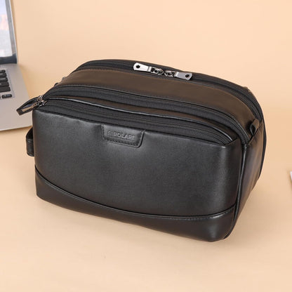 Polare Napa Leather Toiletry Bag for Men Large Travel Cosmetic Case Dopp Kit Shaving Kit Wash Pouch with YKK Zippers (Black)