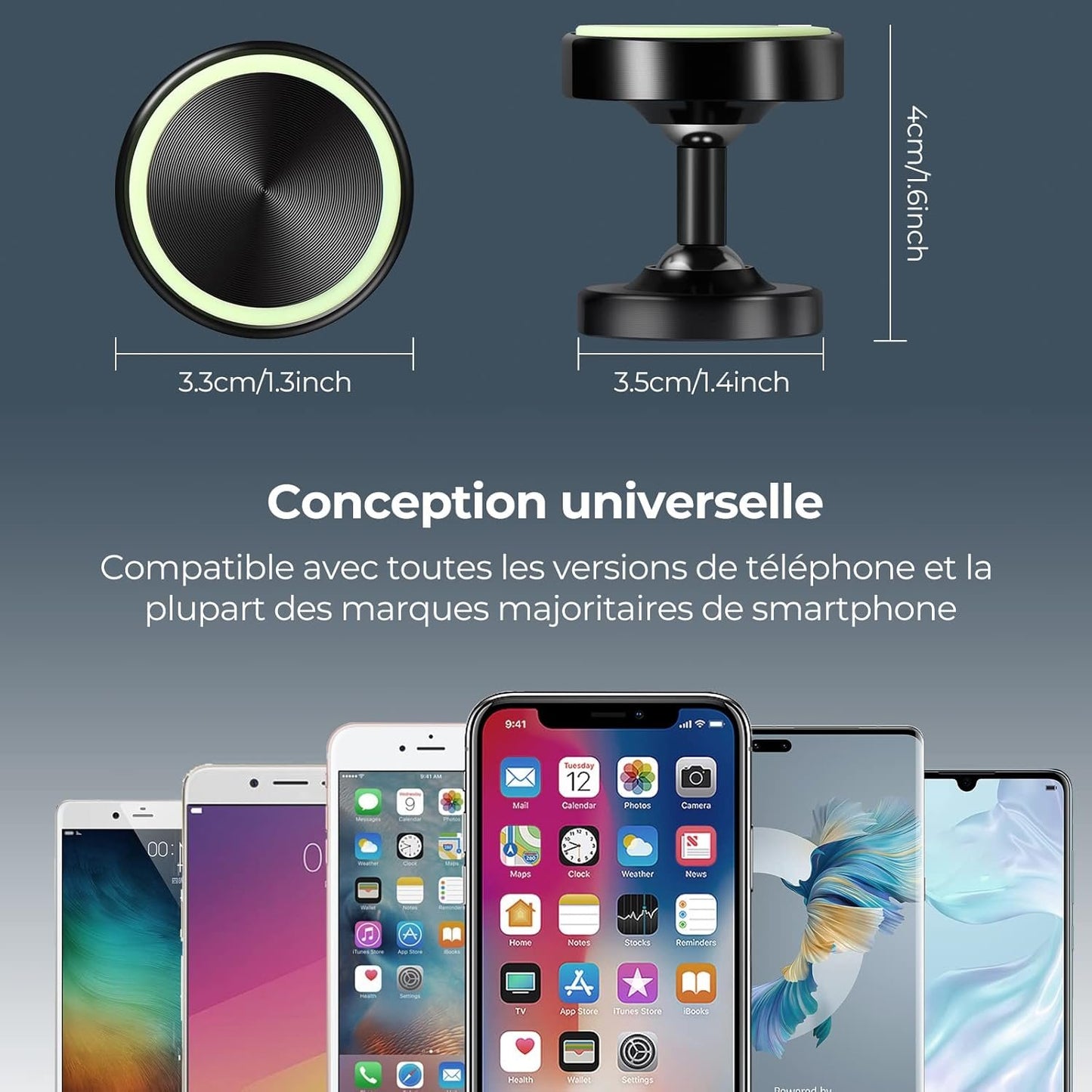 Vinabo 2 Pack Magnetic Car Phone Holder, Magnetic Car Phone Holder, 360° Rotation Car Phone Holder Compatible with All Smartphones