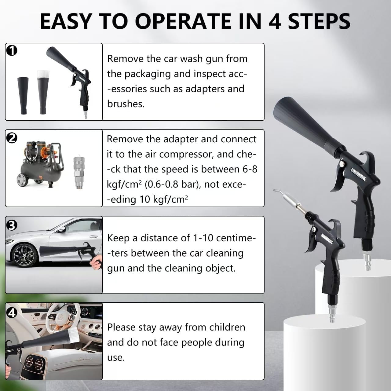 Tornado Detailing Car Cleaning Gun with Metal Nozzle | Interior Drying Air Blower | High Pressure Blower Gun | A Car Detailing Tools for Swiftly Removing Dirt and Dust with Air Flow