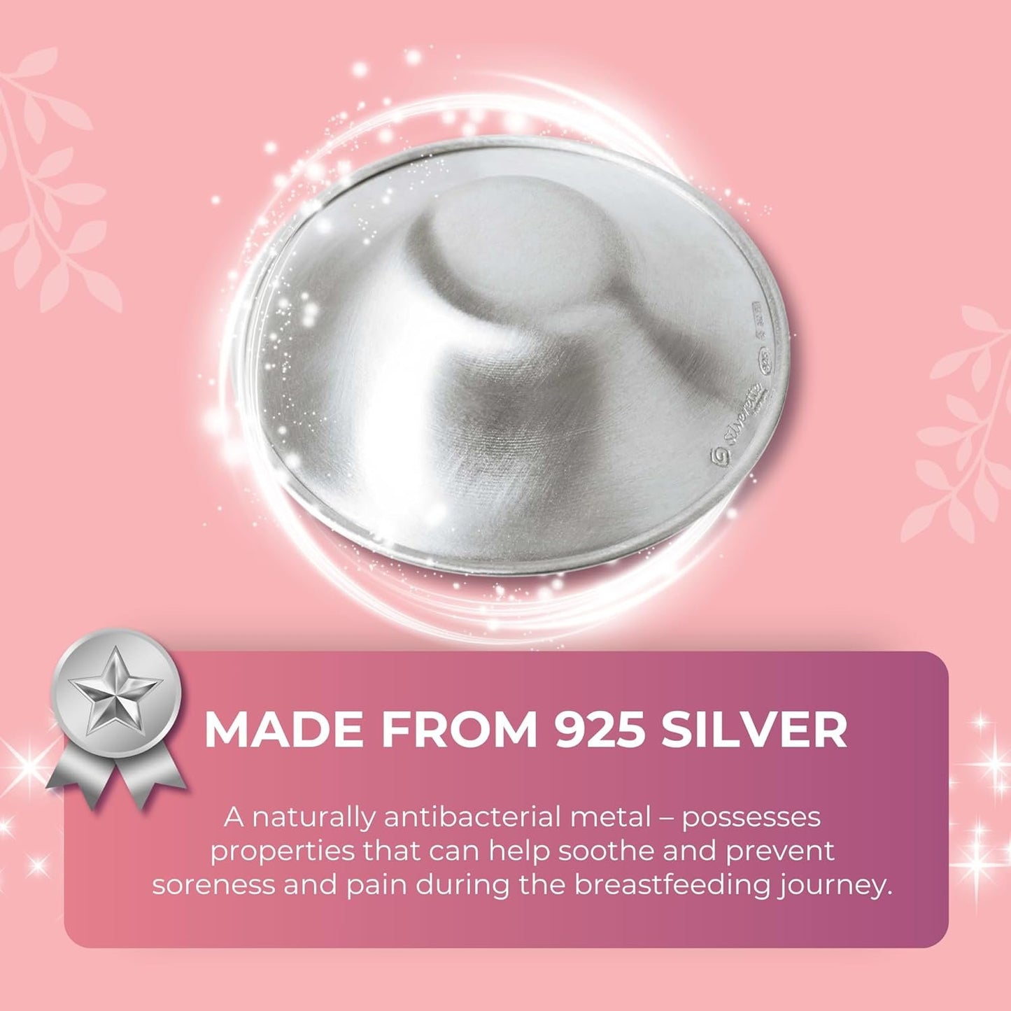 SILVERETTE The Original Silver Nursing Cups, Silverettes Metal Healing Nipple Covers for Breastfeeding, Nursing Shield, 925 Silver Nipple Cover Guards, Soothe and Protect Sore Nipples -Made in Italy