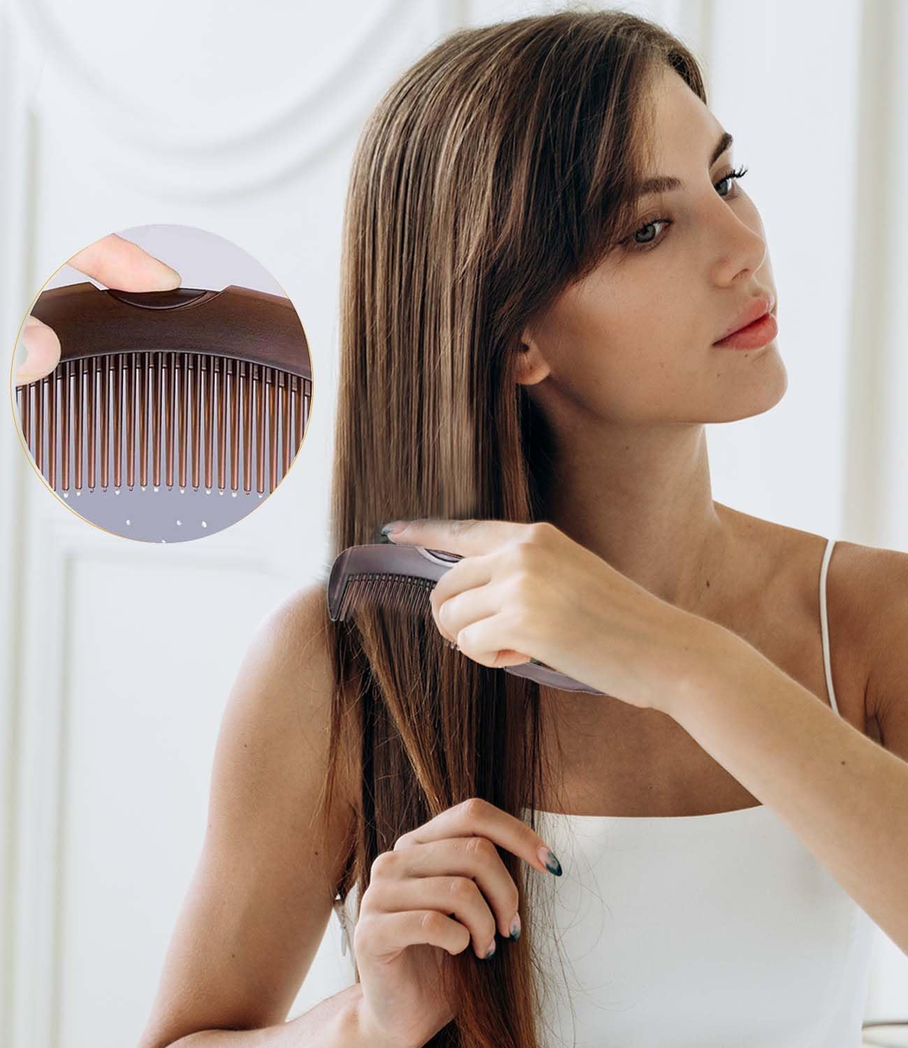 Dandruff Comb Fine Tooth Scalp Detox Comb Lice for Women, Men & Kids Stainless Steel Scalp Detoxing, Sweep & Massage Hair Brush Tool for Hair Care (Brown)
