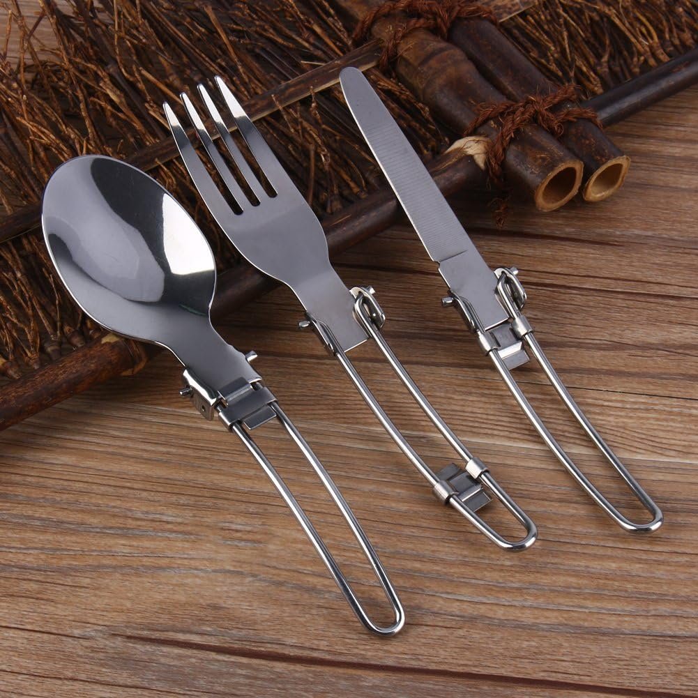 Camping Utensils, Stainless Steel Portable Camping Picnic Folding Cutlery Set with Bag for Outdoor Camping Backpacking Travel Lunch
