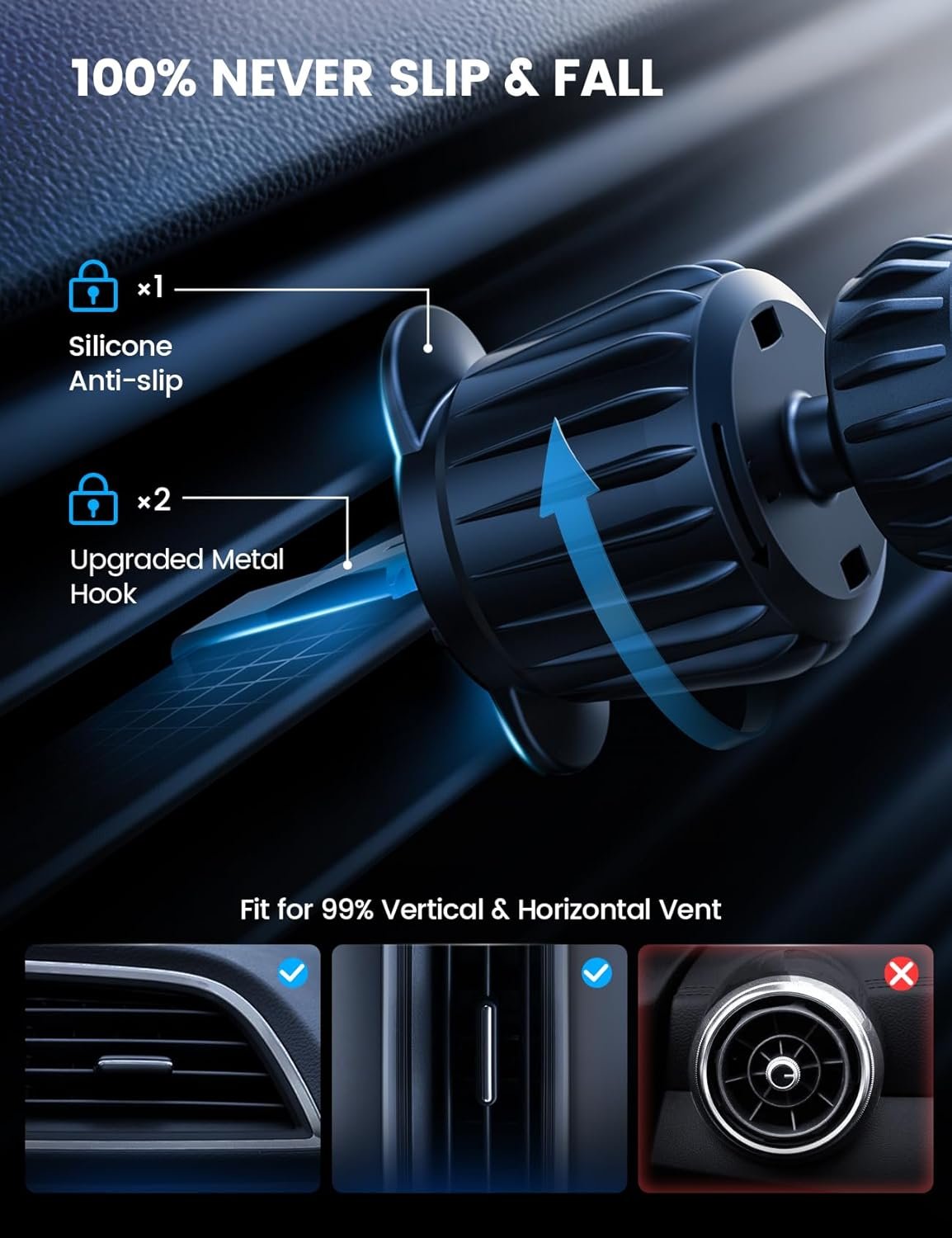 Lamicall 15W Wireless Car Mount Charger - [3-in-1 Upgraded Intelligent Chip] 360° Wireless Car Phone Holder Charger Vent Dashboard Magnetic Car Charger for iPhone 16 Pro Max Black