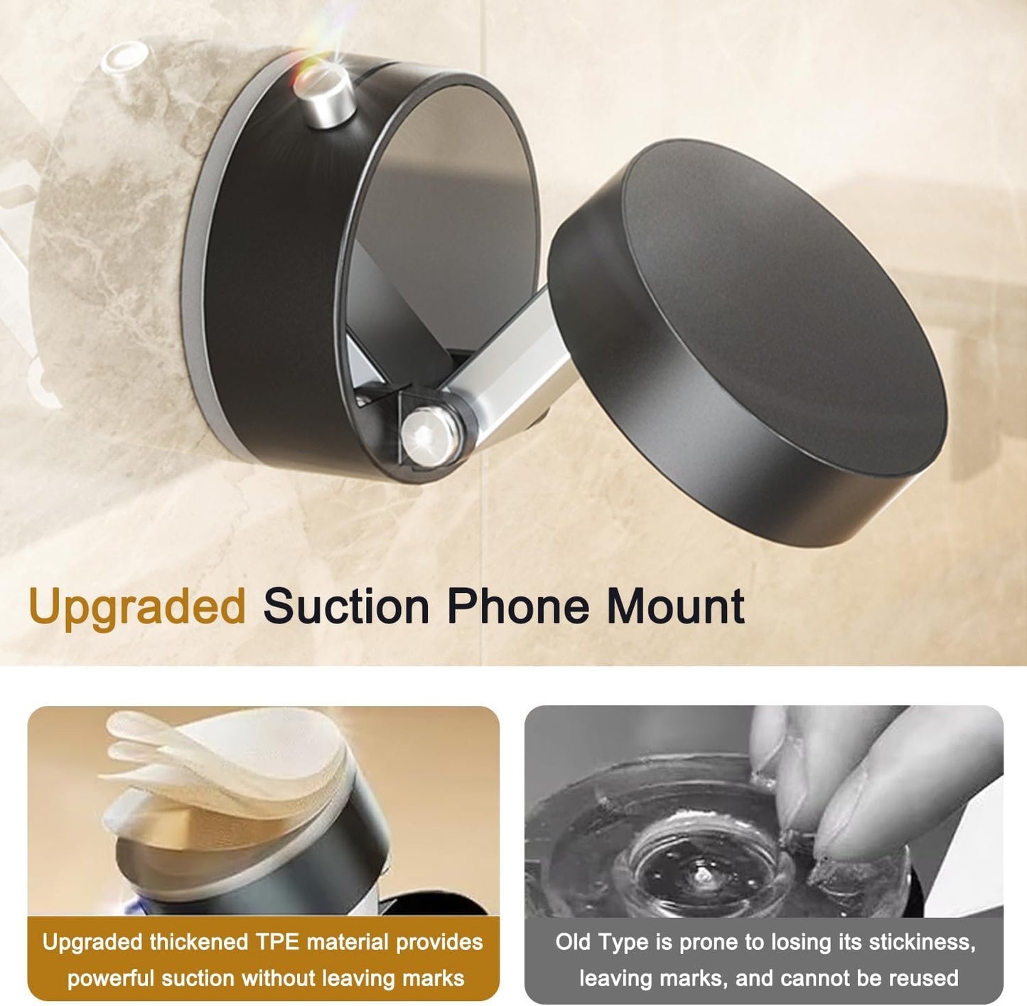 Jkoailiwi Adjustable Mechanical Vacuum Magnetic Car Suction Phone Holder with Telescopic Structure, Suction Cup Magnetic Phone Mount for Car/Travel/Desktop, Compatible with iPhone & Android, Black