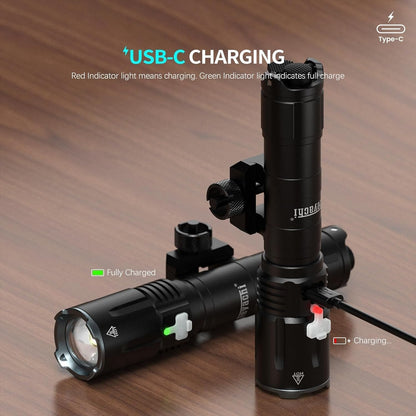 Feyachi 2000 Lumens Tactical Flashlight - Dual Tail Switches Light Adjustable Focus Rechargeable 4 Modes M-Rail/Picatinny Rail Mountable with Pressure Switch for Law Enforcement and Emergency Use