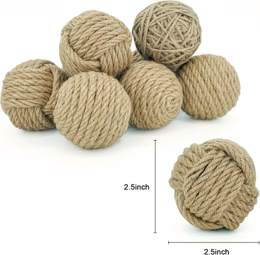 Decorative Balls for Centerpiece Bowls, Orbs Decorative Dough Bowl Fillers for Home Decor, Jute Rope Spheres Decorative Farmehouse, Vase Filler Balls 8 Pcs
