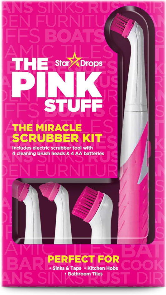 The Pink Stuff Sonic Scrubber Kit for Miracle Cleaning Paste - Electric Scrubber with Interchangeable Heads - Ideal for Effective Cleaning of Hard to Reach Places
