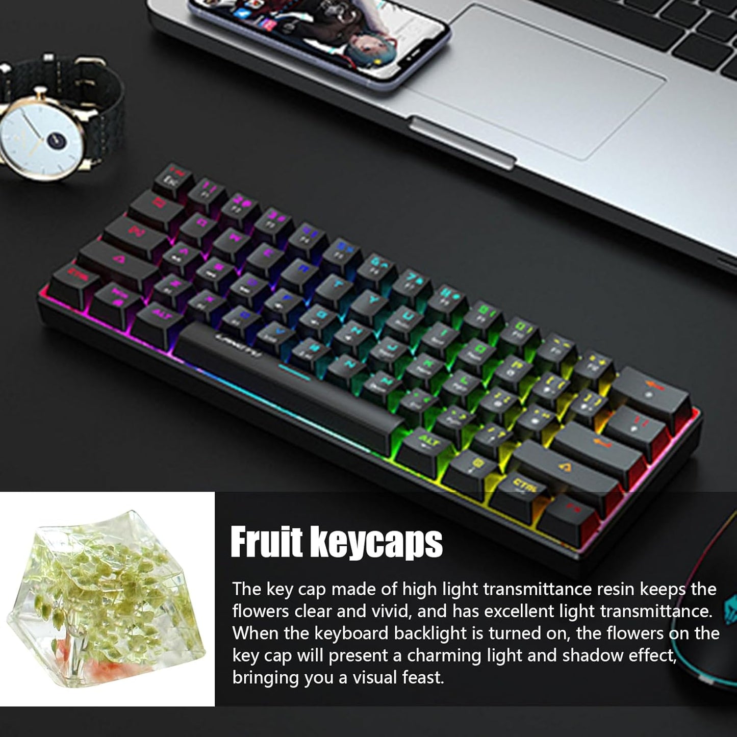 Resin Keyboard Keycaps, Gypsophila Translucent Shine-Through R4 Keycap Set, Game Keyboard Upgrade, Enhanced Typing Experience For Mechanical Keyboards, Durable Custom Keycaps