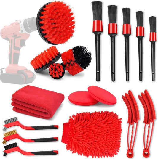Rainbow-AU18 Pcs Auto Cleaning Tools Kit with Detailing Brush Set, Drill Brush Set for Wheels, Dashboard, Interior, Exterior, Leather, Air Vents, Emblems