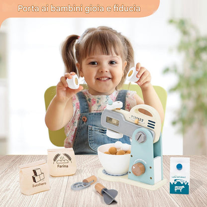 Toy Mixer, Wooden Play Set, Safe Pretend Kitchen Accessories, Realistic Educational Wooden Role Plays Cooking Toys for Young Chefs Girls and Boys Aged 3-5, Wood