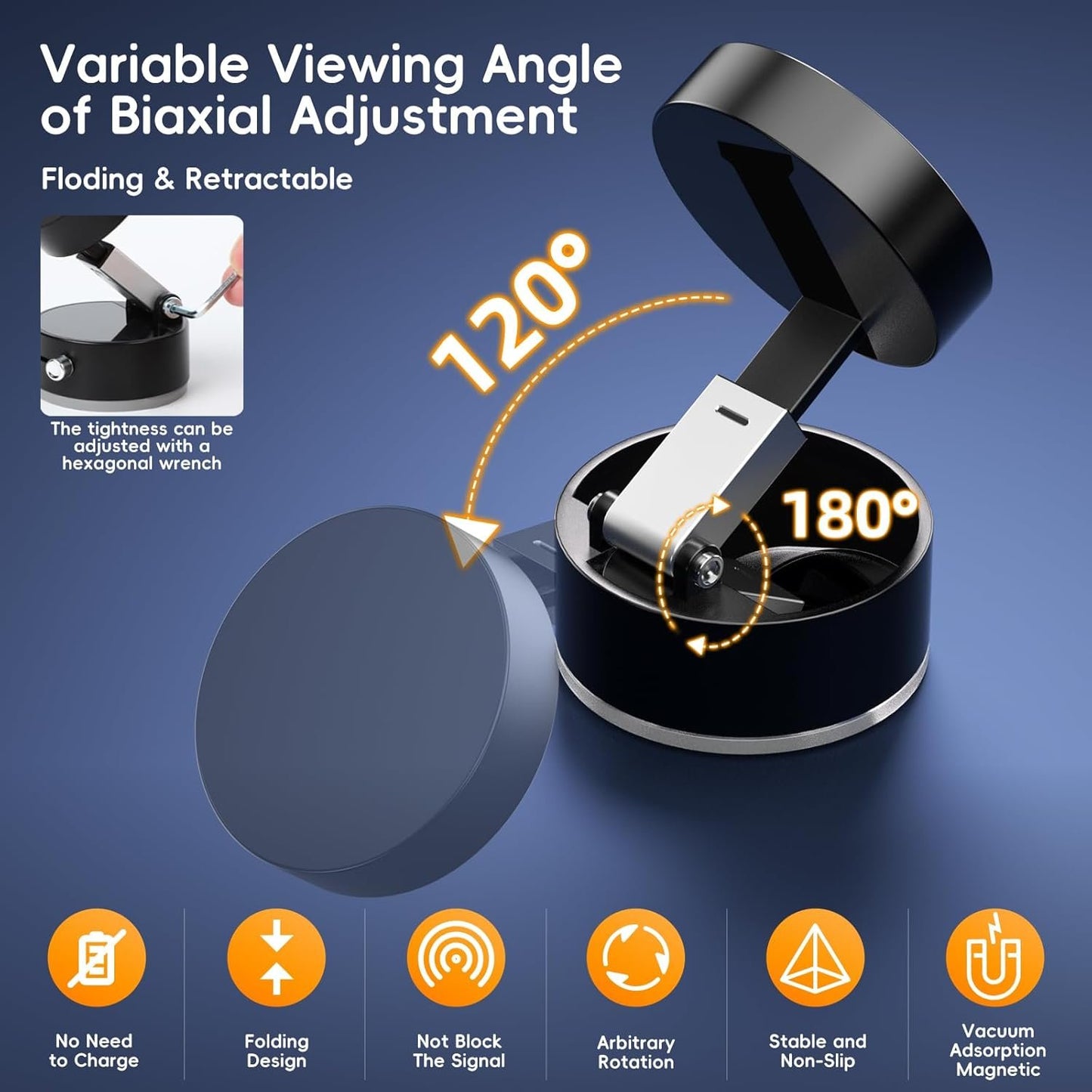 YaCeSyn Vacuum Magnetic Phone Holder, Foldable & Retractable Magnetic Suction Cup Phone Mount, Double-Sided Magnetic Phone Stand for Car/Gym/Mirror/Shower,Compatible with iPhone 16/15/14/13/12