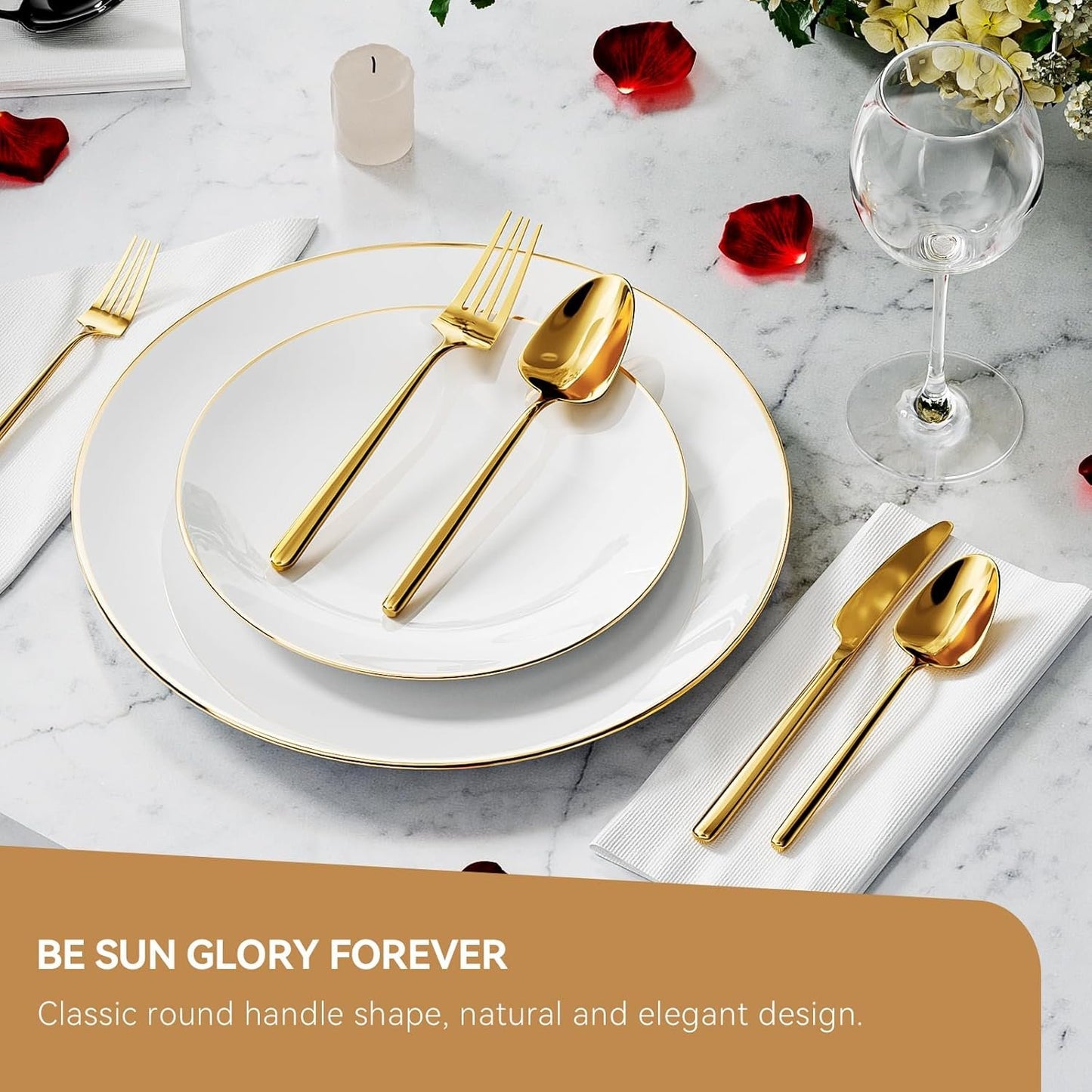 Oval Gold Cutlery Set, 20-Piece Silverware Set, Stainless Steel Flatware, Service for 4, Dishwasher Safe (American Design)