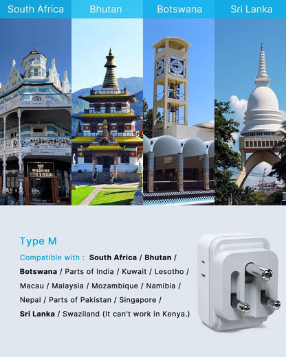 2 Pack South Africa Plug Adapter, VINTAR Foldable Type M Travel Adapter with 4 AC Outlets and 3 USB Ports(2 USB C), Travel Essentials for Canada to South Africa Bhutan Namibia Nepal