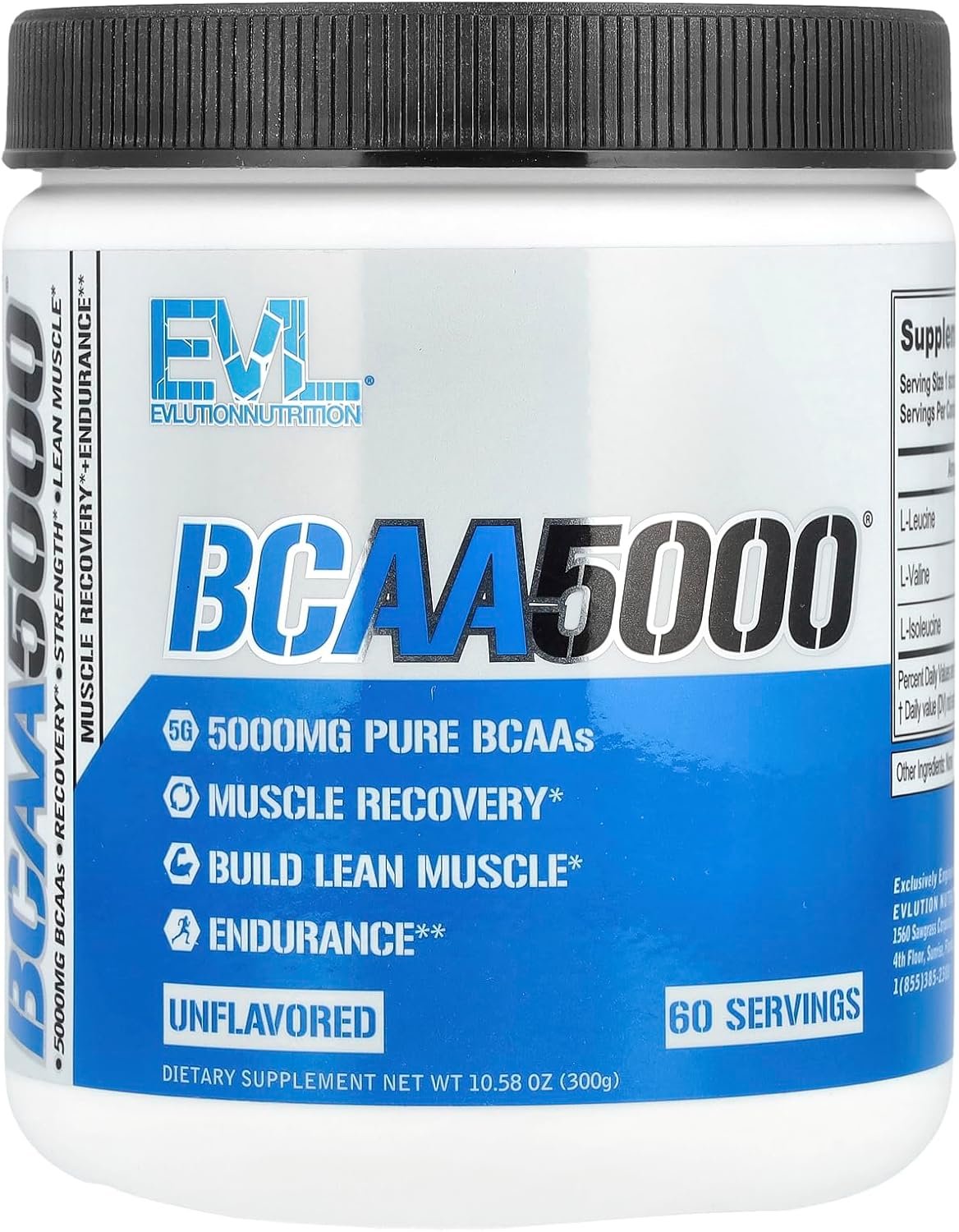 Evlution Nutrition BCAA5000 Powder - EVL BCAA Powder to Support Muscle Protein Synthesis & Building Lean Muscle - 5G BCAAs for Workout and Athletic Support - 30 Servings - Blue Raz