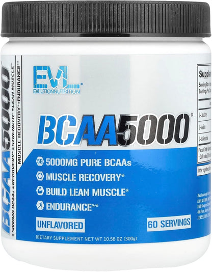 Evlution Nutrition BCAA5000 Powder - EVL BCAA Powder to Support Muscle Protein Synthesis & Building Lean Muscle - 5G BCAAs for Workout and Athletic Support - 30 Servings - Blue Raz