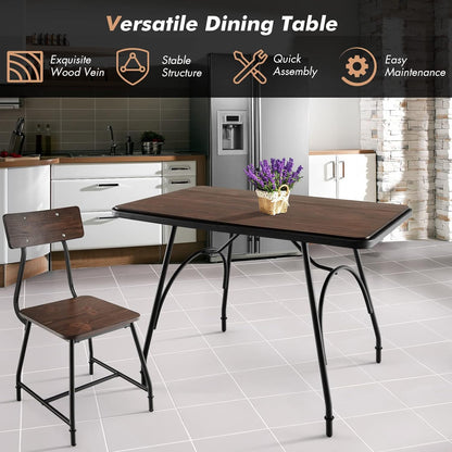Giantex Industrial Dining Table, 110 x 70cm Kitchen Table w/Spacious Tabletop, Adjustable Feet, Solid Steel Frame, Arch Design & Rounded Corners, Heavy Duty Kitchen Table, Easy Assembly, Rustic Brown