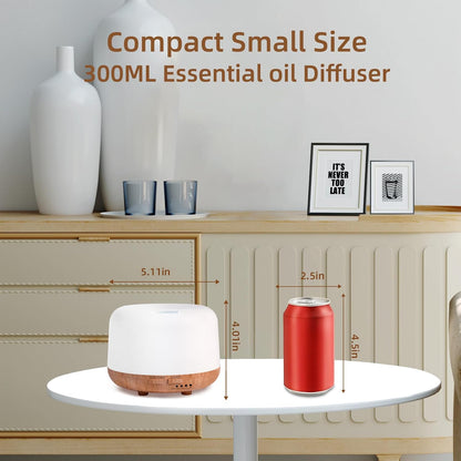 Aromatherapy Essential Oil Home Diffuser with Remote Control, 300ML Large Room Cool Mist Air Humidifier, 8 Hours Quiet Operation, Timer, 7 Colors LED Night Night，Suitable Home,Yoga.