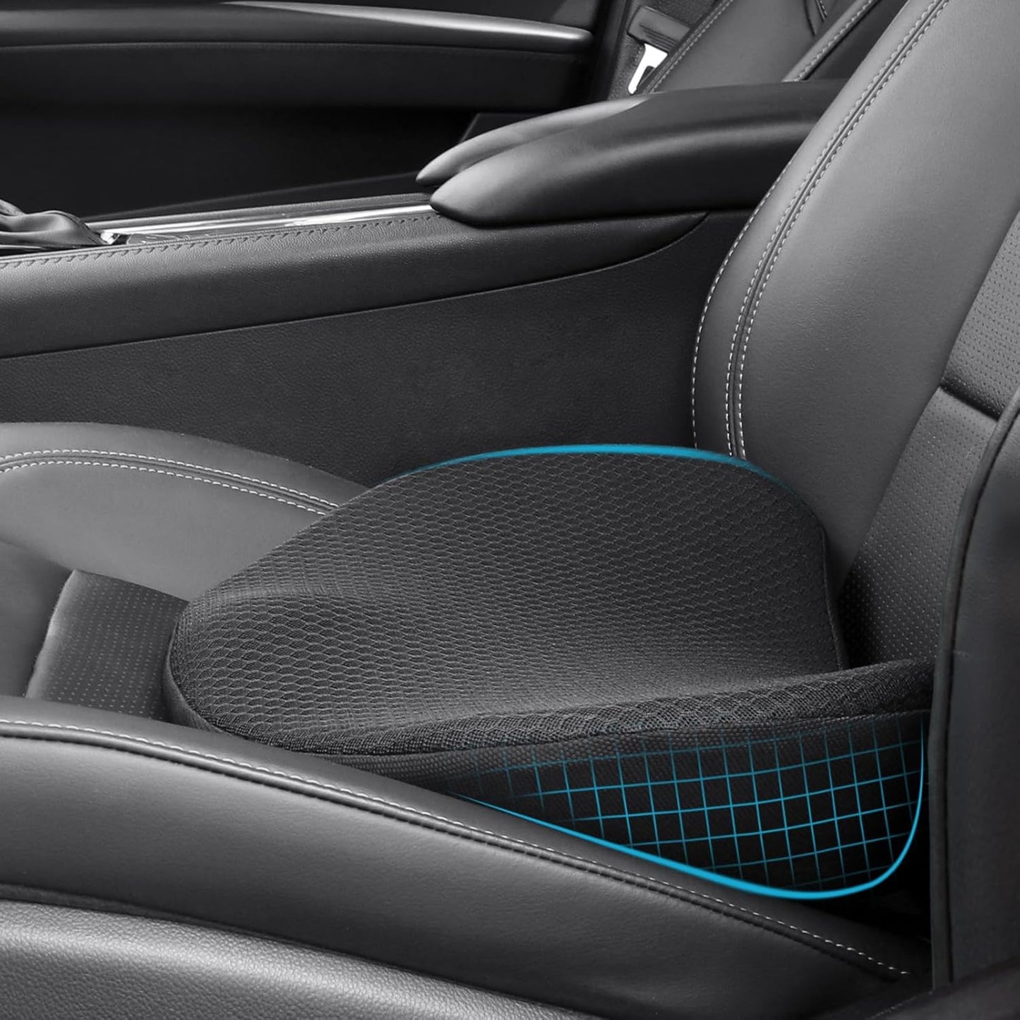 OLYDON Car Seat Cushion for Driving - Comfort Memory Foam for Car Driver Seat- Back Support, Pain Relief - for Car Travel, Long Trips (Black)