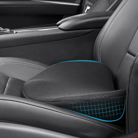 OLYDON Car Seat Cushion for Driving - Comfort Memory Foam for Car Driver Seat- Back Support, Pain Relief - for Car Travel, Long Trips (Black)